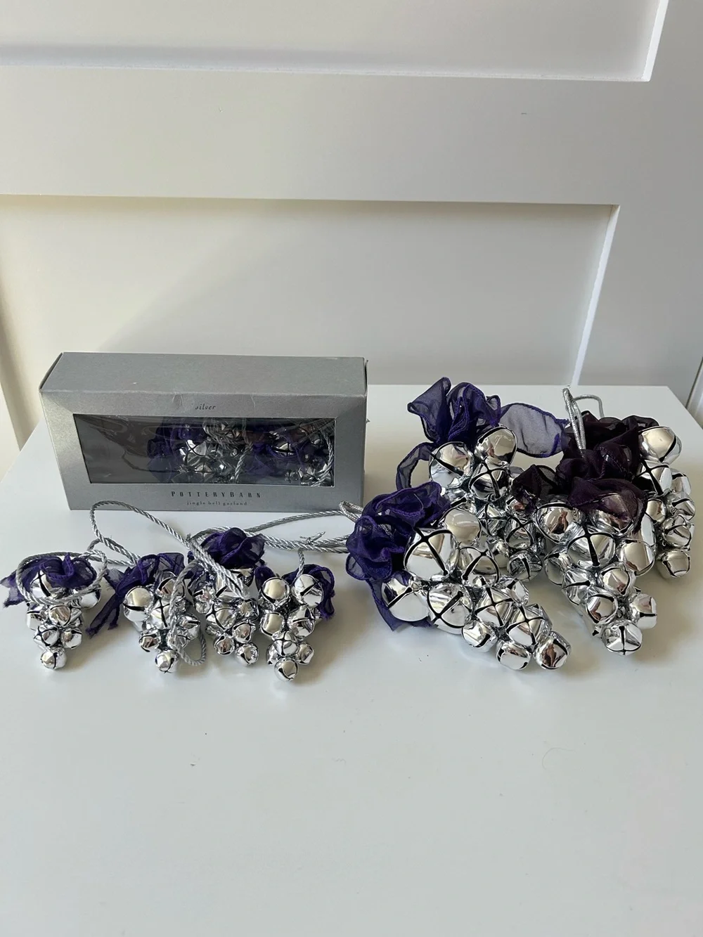 Pottery Barn Silver Jingle Bell Garland and Door Hanger